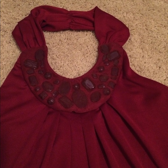 The Limited Deep Red Halter with Jeweled Neckline - Picture 5 of 8